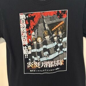 Fire Force Anime Black T-Shirt Men’s Medium Graphic Print Tokyo Group Casual